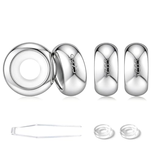 GW Charms Stopper de Breloques pour Bracelet avec Caoutchouc en Argent Sterling 925 Perles Compatible pour Européen Bracelets à Breloques (Argenté，Lot de 4)