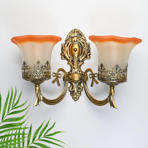 Image of WHITERAY Golden Antique Designer Imported Wall Light Wall lamp for Bedroom, Living Room,Kitchen, Bars, malls, Besides The Bed, Balcony Home Decoration (1113 (Double) with Bulb)