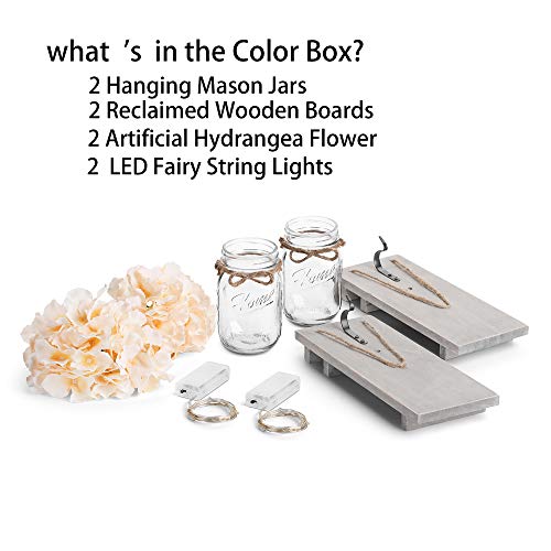 Gbtroo Rustic Wall Sconces - Mason Jars Sconce, Rustic Home Decor,Wrought Iron Hooks, Silk Hydrangea And Led Strip Lights Design 6 Hour Timer Home Decoration (Set Of 2) #TOP5