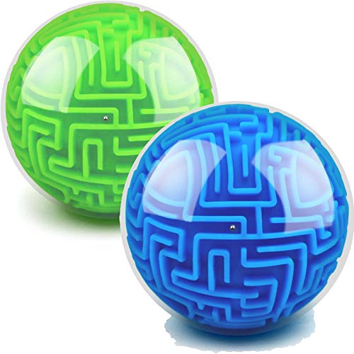 2 Pieces Maze Ball 3D Maze Puzzle Brain Teasers Games Gravity 3D Maze Ball 4 Inches Puzzle Toy Magic Maze Puzzle Cube Ball Sphere Educational Toys for Students Teens Adults, Blue and Green