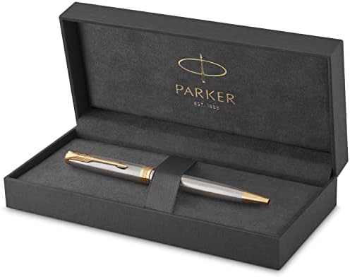 Parker Sonnet Ballpoint Pen | Stainless Steel with Palladium Trim | Medium Point Black Ink | Gift Box