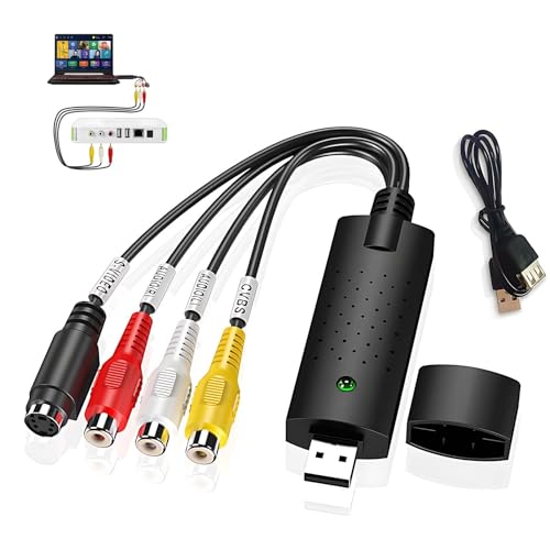 EuAcesry Convertitore VHS in Digitale, Scheda Acquisizione Video da VHS, USB Video Grabber da Qualsiasi Fonte Analogica Inclusi VCR e DVD, Per PC, Video, XP 10/8/7