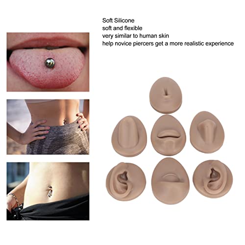 Piercing Practice Body Parts, Soft Silicone Piercing Model for Jewelry Display, Human Ear Mouth Eye Fake Nose Piercing Professional Ear Piercing Gun Tool, Belly Button Piercing Kit (Dark Skin Color) by Diydeg - Image 3