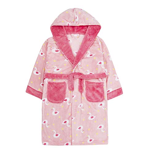 Lora Dora - Albornoz con Capucha y Forro Polar para niñas, diseño de Cisne, Color Rosa Rosa Rosa 13 años