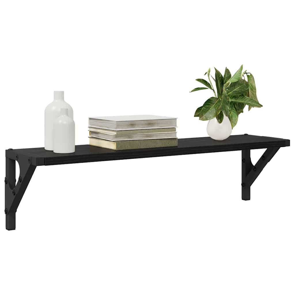 Juego de 2 estanterías de pared con marco de metal, color roble negro, 60 x 15 x 15,5 cm, ideal para salón y oficina en casa