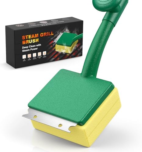 Detachable Steam Grill Brush with Scraper & Cleaning Pad, Bristle Free BBQ Grill Brush for Outdoor Grill, 15.7