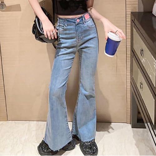 Viatabuna Flare Jeans for Girls Y2k Elastic High Wasit Stretch Raw Hem Bell Bottom Denim Pants Tween Girls with Pocket 5-14 Y3