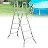 Goplus 4-Step Steel Frame Above Ground Swimming Pool Ladder for 55" Pool Wall Heights, Double-Sided Entry & Exit Ladder w/Non-Slip Steps, Top Platform, Rotating Foot Pads