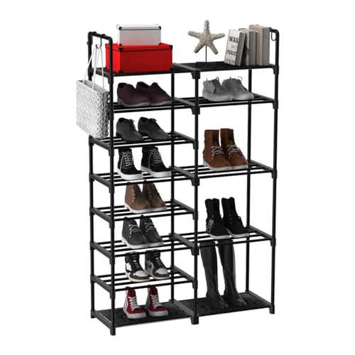Zapatero de 9 niveles Almacenamiento de zapatos Organizador hasta 30-35 Pares Estante Torre Tubos de Metal con conectores de plástico