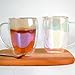 GOROGILE Double Walled Glass Coffee Mugs 12 OZ, Set of 2 Iridescent Glass Cups With Handle Perfect for Espresso, Cappuccino, Latte, Americano, Tea Bag, Beverage