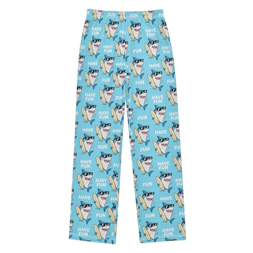 Yuiboo Surfing Sharks Blue Lounge Pajama Pants Loose-fit Sleepwear PJs Indoor With 2 Pockets 6-8Y