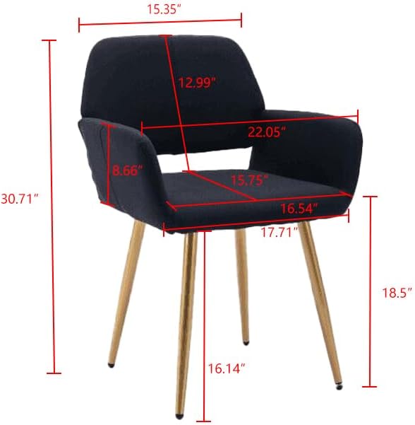 Miniatura 3 de Goujxcy Silla de tocador de tela, moderna silla de escritorio tapizada para niñas adolescentes, cómoda silla con brazo decorativo con patas de metal