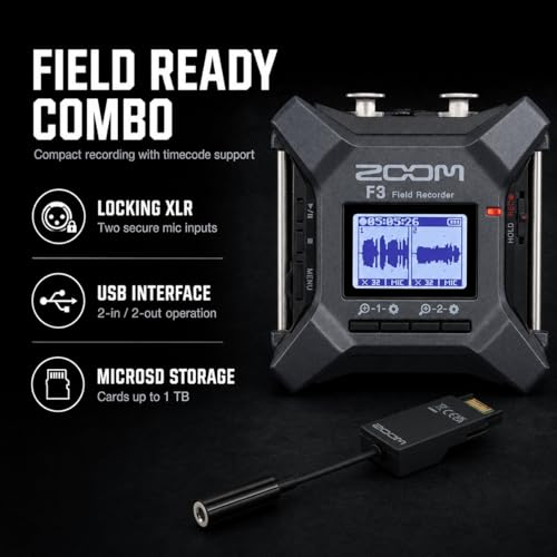 Image of Zoom F3 2-Channel 32-Bit Float Field Recorder Bundle with Zoom TCA-1 Timecode Adapter for Audio-Video Sync (F3 + TCA-1 Timecode Adapter)