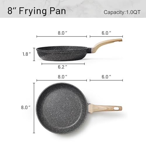CAROTE Nonstick Frying Pan Skillet,Non Stick Granite Fry Pan Egg Pan Omelet Pans, Stone Cookware Chef's Pan, PFOA Free,Induction Compatible(Classic Granite, 8-Inch)