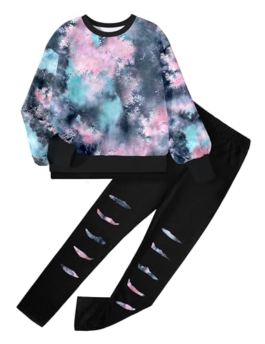 Image of Girls Clothes, Girls Outfits Tie Dye Sweatshirt Tops and Leggings Sweatpants 2 Piece Fall Winter Clothes Set 6-16T