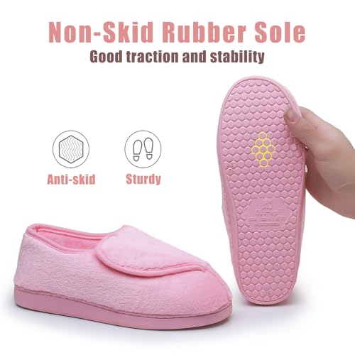 Git-up Women Memory Foam Diabetic Slippers Arthritis Edema Adjustable Closed Toe Swollen Feet Slippers Comfortable House Indoor Outdoor Shoes with Rubber Sole3