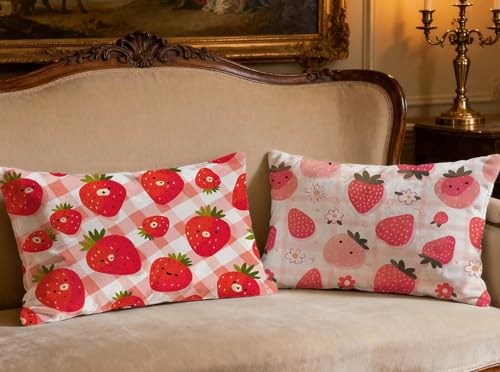 Coussin Fraise en Velours 70x90cm avec Impression Recto Verso Résistante | Lot de 2 - 2