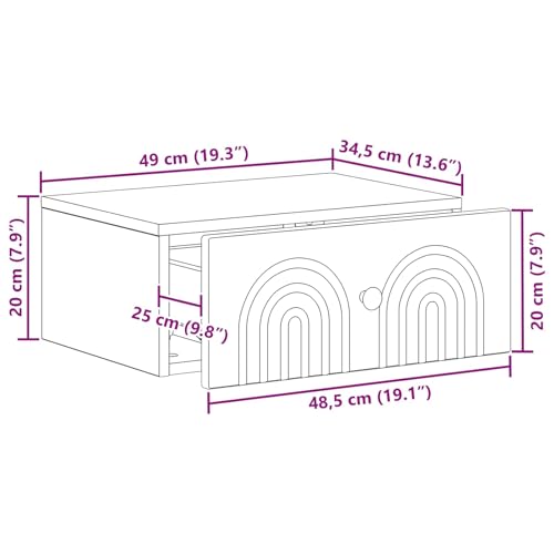 Cabinet de chevet mural blanc 49 cm en bois d'ingénierie avec 2 tiroirs