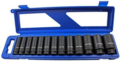 US Pro 13pc 1/2" Dr 12 Sided Metric Deep Impact Socket Set Sockets 1683