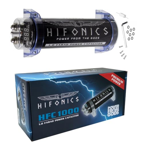 KIT SET FÜR HIFONICS HFC1000 1 Leistungskondensator Car Audio Kondensator 1 Farad für Anlagen bis 1000 Watt RMS 1 2 3 4 5 Cap Auto Spl schwarz, 1 Stück + Einbauzubehör