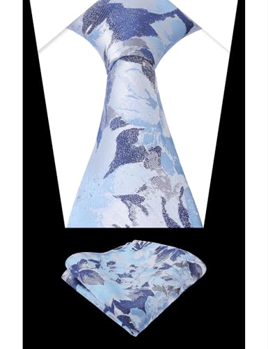 Image of Alizeal Mens 3.15'' Light Color Rustic Tie Handkerchief | with Flower Printed Handkerchief for Wedding Business Daily Wear