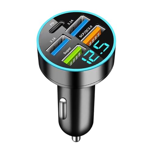 Ankuee 66W 5 Port Car Charger, 12-24V Quick Charge Automotive Fast Charging with USB PD Super QC 3.0 Cigarette Lighter Plug, Universal for SUV Truck RV 15 14 13 12 S22 S21 S20 and More