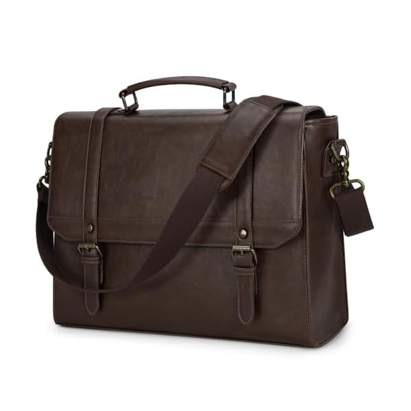 IGOLUMON Messenger Bag for Men 15.6 inch Vintage Leather Waterproof Laptop Briefcase for Men Large Computer Laptop Bag Leather Satchel Bag Retro Shoulder Bag for Office Business College, Coffee