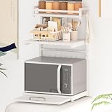 LunarLight 冷蔵庫上ラック レンジ上ラック 幅43奥行き33高さ58～72cm 4段ラック 棚板高さ4段調節 スライド棚・Sフック8個付き アジャスター・フェルト付き 総耐荷重42.5kg トースター置き台 レンジ上棚 キッチン収納 キッチン棚 台所整理ラック スリム 省スペース 新生活 一人暮らし おしゃれ(ホワイト)