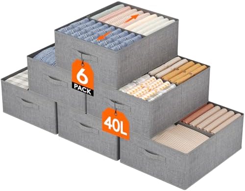 Lifewit 6 Stück Schrank Organizer Kleiderschrank mit Griff, 50 x 40 x 20 cm | Faltbarer Kleider Aufbewahrungsboxen mit EntfernbareTrennwand, Stoff Ordnungsboxen für Kleidung, Hosen