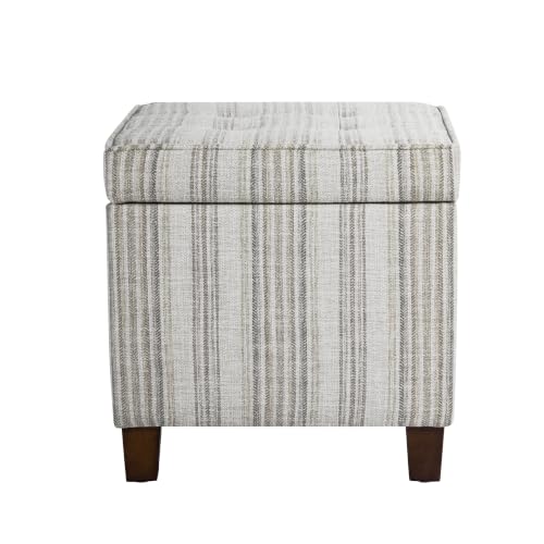 Image of HomePop 18 inch Square Tufted Storage Ottoman - Gray Striped Pattern