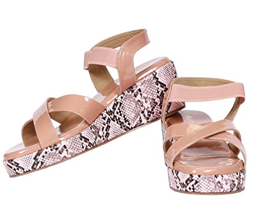 Image of CHERE fashion Sandal For Women' With Peach Multi Cross Strap | Snake print Wedges | Comfortable Sandals for Casual, Party and Formal Occasions