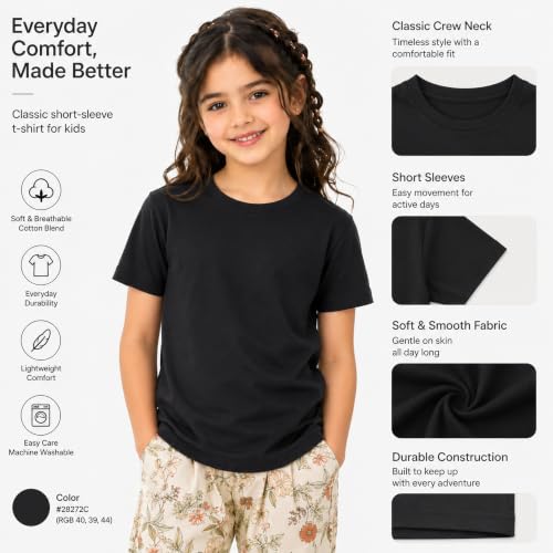 Image of Kids Round Neck Girls Tshirt | Short Sleeves | Natural Organic 100% Cotton Soft Comfortable Fabric | Plain Color Original Branded Half Sleeve | School t-Shirt for Girl Kid | Sleepwear Everyday Casual