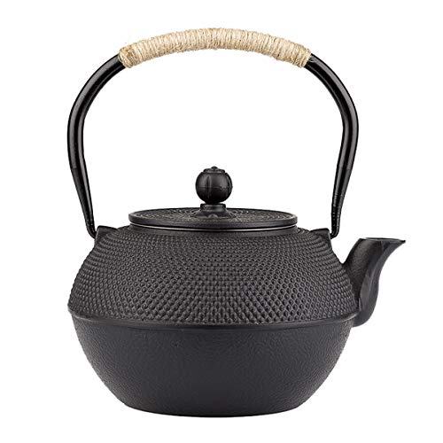 tetsubin Cast iron tea kettle japanese workshop teapot hobnail pattern with Stainless Steel Infuser(40 oz black)