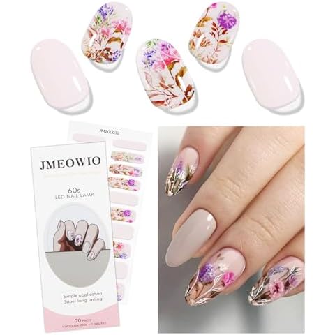 JMEOWIO Flower Semi Cured Gel Nail Stickers Cover