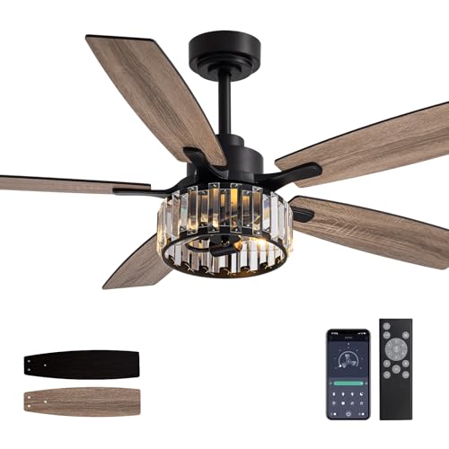 Image of 52 inch Crystal Fandelier Ceiling Fan with LED Lights, Chandelier Ceiling Fan with Remote and APP Control, Reversible Ceiling Fan for Indoor, Used in Bedroom, Living Room, Pation
