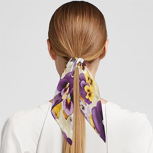 QsirBC Cartoon Pansy Square Silk Scarf, Summer Head Scarf, Hair Scarf for Women Soft Smoothness for Travel Yoga Handkerchief Shawl Sunscreen Gift 23.6× 23.6 Inches4