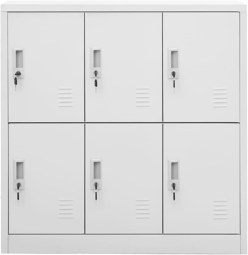 Light Grey Steel 6-Door Locker Cabinet, Metal Storage for Office, Home, Secure Employee Lockers, Powder-Coated Finish, 17.7x35.4x36.4in