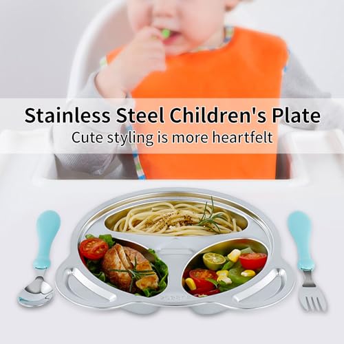 Ylarmy YLARMY-PL01 Set Of 4 Stainless Steel Divided Plates And Utensils For Kids,3 Compartment Toddler Plate Metal Kid Dinner Tray Bpa Free, Cute Panda Shape Toddlers Dishes Dinnerware Picky Eater Bowls thumb #6