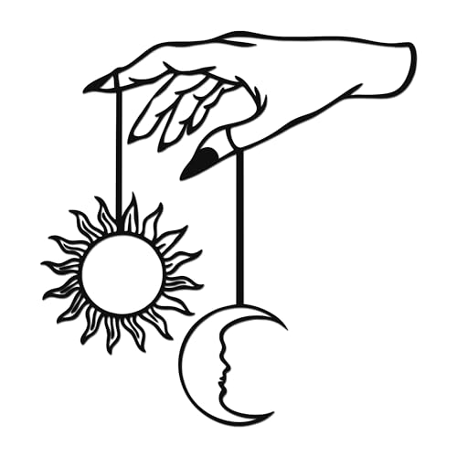 Slickss Matte Black Sun and Moon Hand Metal Wall Decor, 11.8"×12.4" Celestial Astrology Witchcraft Decor for Bedroom, Living Room & Spiritual Space