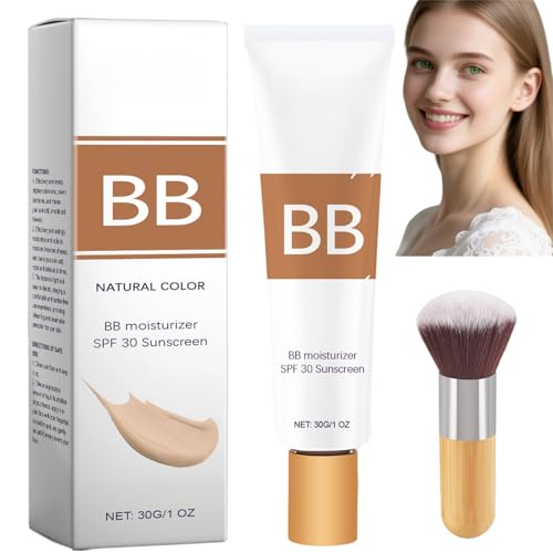 Image of 30g BB Cream Tinted Moisturizer with SPF 30,Smooth & Hydrate Foundation with Makeup Brush,Hydrating Face Moisturizer for Women,Tinted Moisturiser for Women,Natural Makeup Effect for Skin(Natural)