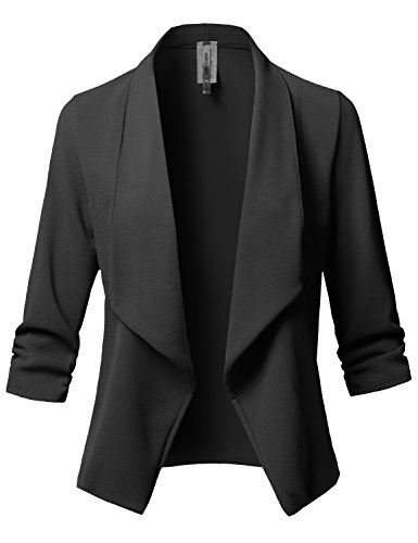 Women's Stretch 3/4 Gathered Sleeve Open Blazer Jacket2