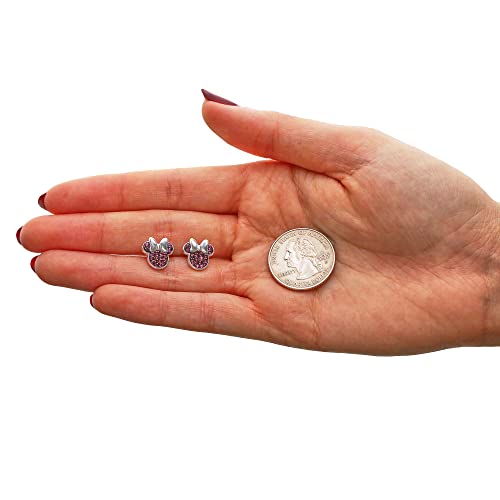Disney Minnie Mouse Birthstone Jewelry For Women, Sterling Silver Pave Crystal Stud Earrings February #TOP4