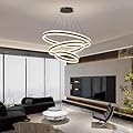 3 Ring Circular LED Pendant Chandelier, Modern Black Ceiling Light, Dimmable 3000K-6500K Hanging Light Fixture for Dining Room, Kitchen Island, Living Room, Studyroom, with Remote Control