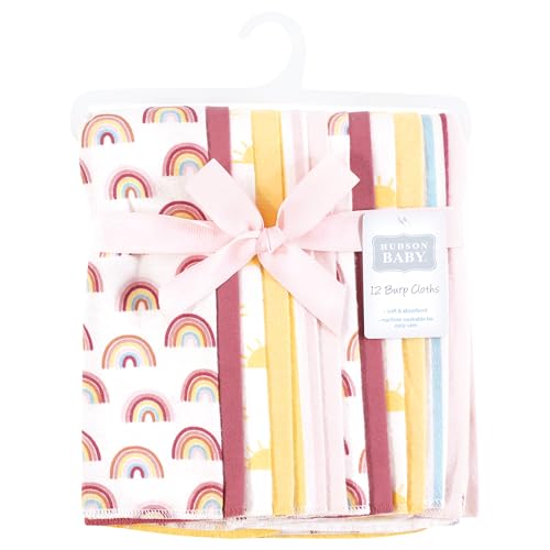 Image of Hudson Baby Unisex Baby Cotton Poly Flannel Burp Cloths Bundle, Sunshine and Rainbows, One Size