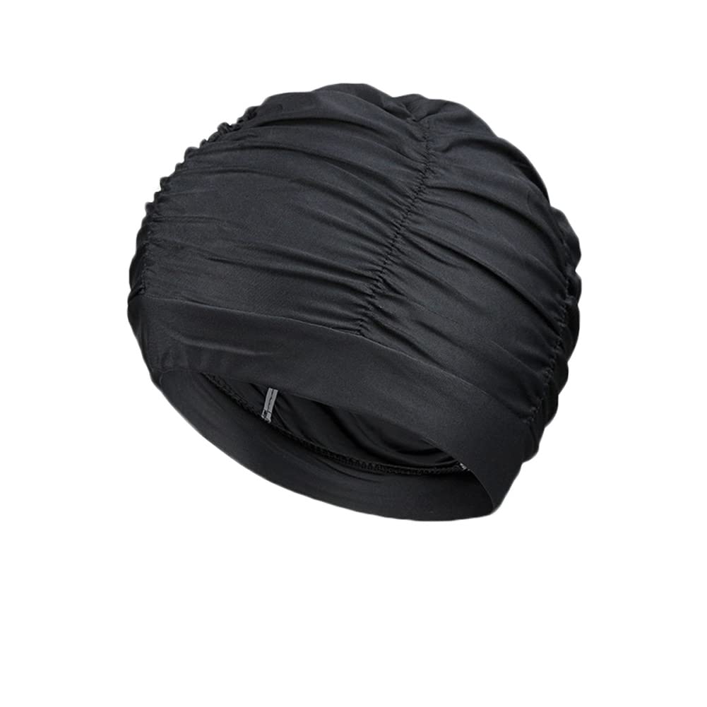 Womens Long Hair Swimming Cap Elastic Soft Fabric Hot Spring Bathing Cap Flowers Pleated Turban Hat Beanie Hat Hair Protector for Swim Pool Beach Shower (Style-4) — image 1