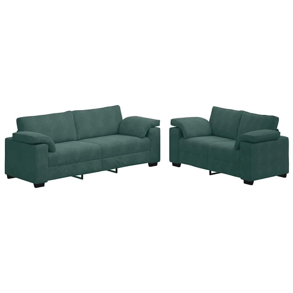 Juego de sofá de terciopelo verde oscuro de 2 + 3 plazas de 160/219 cm de ancho con suave funda de terciopelo y marco de madera y metal, muebles modernos para salas de estar, oficinas