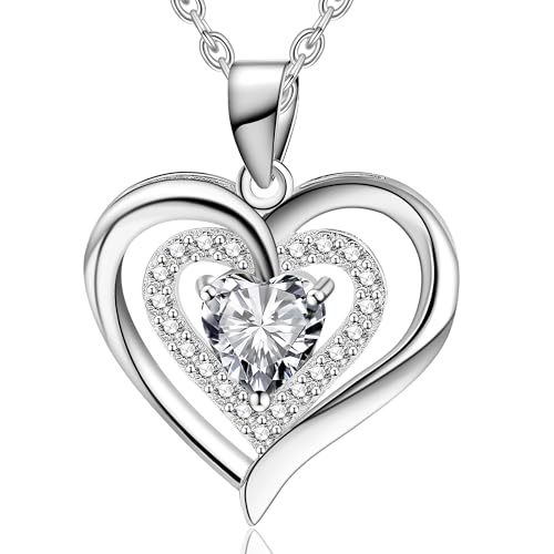 OOOPEL Silver Heart Pendant Necklace for Women Dainty Sterling Silver