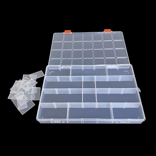 Image of 2 Pack 28 Grids Clear Bead Storage Containers with Adjustable Compartment Dividers for Fishing Tackle with Label Stickers,Craft,Beads,Jewelry,Small Parts