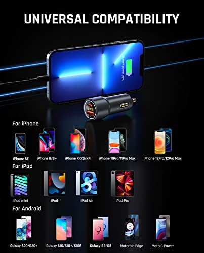 Fanttik USB C Car Charger, 38W Dual Port Fast Charging Car Adapter with PD3.0 QC3.0 Compatible with iPhone 14/14 Pro/13 Pro/13 Pro Max, Samsung Galaxy S20/10/S9, iPad Mini/iPad Air and More