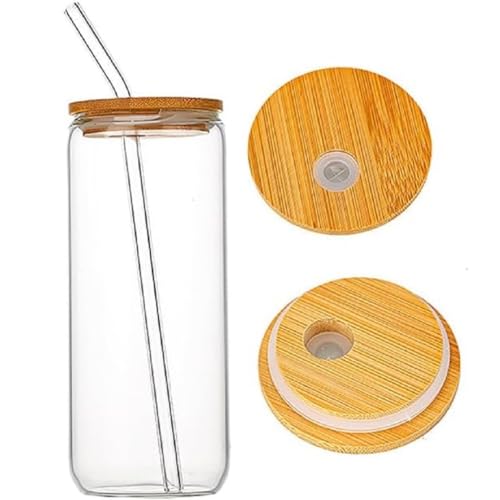 MAGICVOGEL 500ml Trinkgläser mit Deckel & Glasstrohhalm Glas Trinkbecher Dosenförmige Cocktailgläser Longdrinkgläser Eiskaffeebecher für Wasser,Kaffee,Saft,Cocktail,Soda,Whisky (1)